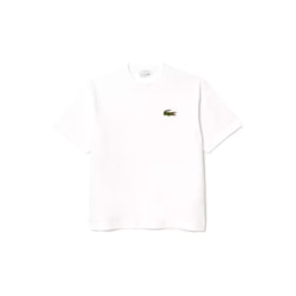 Camiseta Lacoste Loose Fit em Algodão Bordado Branco