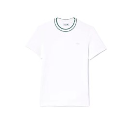 Camiseta Lacoste Piqué Stretch Gola Listrada Branco