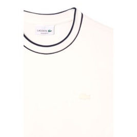 Camiseta Lacoste Piqué Stretch Gola Listrada Branco/Azul Marinho