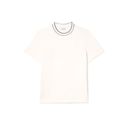 Camiseta Lacoste Piqué Stretch Gola Listrada Branco/Azul Marinho