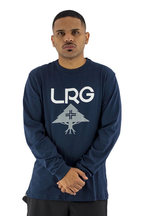 Camiseta LRG Manga Longa Logo Stack Peito Azul/Branca