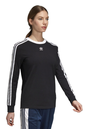 CAMISETA  MANGA LONGA ADIDAS 3 STRIPES FEMININA PRETA