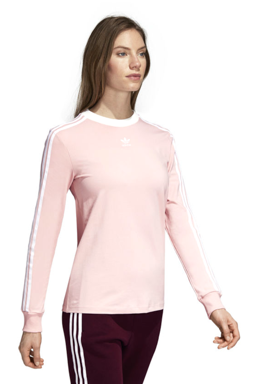 Camiseta Manga Longa Adidas 3 Stripes Feminina Rosa Newskull