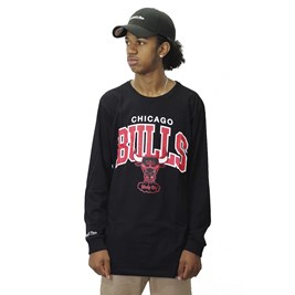 Camiseta Mitchell e Ness Chicago Bulls Arch Manga Longa Preto