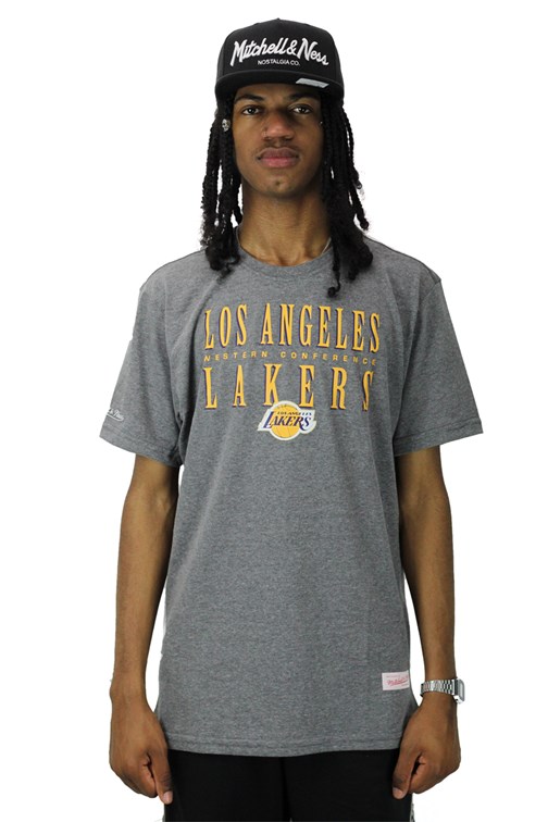 Camiseta Mitchell e Ness Los Angeles Lakers Defense Cinza