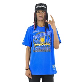 Camiseta Mitchell e Ness NBA Warriors Champions 2015 Azul