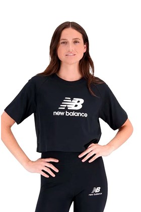 Camiseta New Balance Feminina Cropped Essentials Preto
