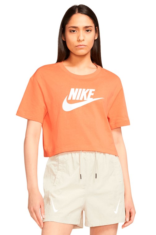 Camiseta Nike Cropped Sportswear Essential Laranja/Branco - NewSkull