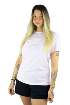 Camiseta Nike Sportswear Essential Feminina Rosa/Branca Camiseta Nike Sportswear Essential Feminina Rosa/Branca