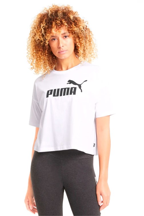 Camiseta Puma Cropped Essentials Logo Feminina Branca