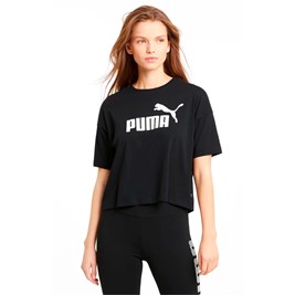 Camiseta Puma Cropped Essentials Logo Feminina Preta