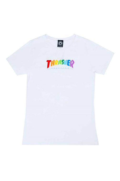 Camiseta Thrasher Feminina Rainbow Mag Branco/Color