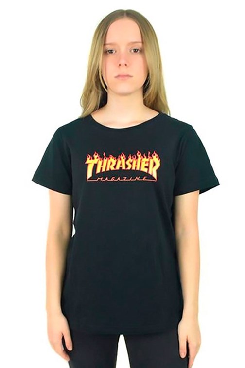 Camiseta Thrasher Flame Feminina Preta/Amarela