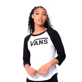 Camiseta Vans Feminina Flying v 3/4 Raglan Preto/Branco