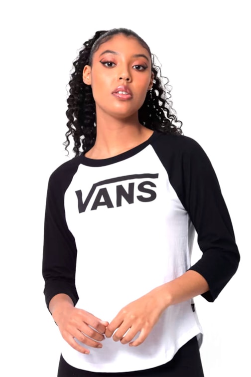 Camiseta Vans Feminina Flying v 3/4 Raglan Preto/Branco