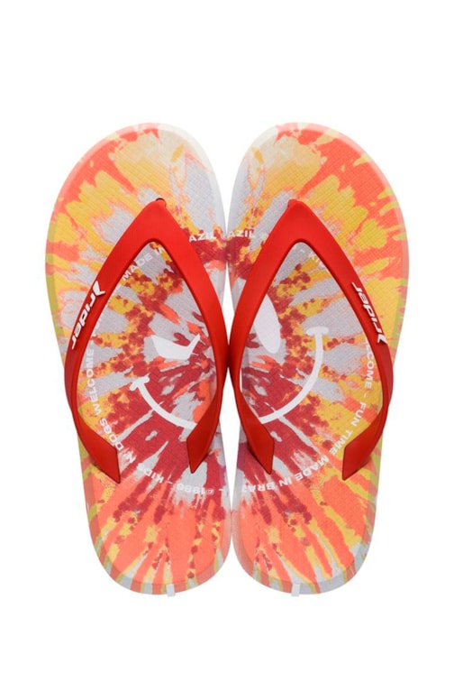 Chinelo Dedo Rider R1 Light Tie Dye Branco/Vermelho