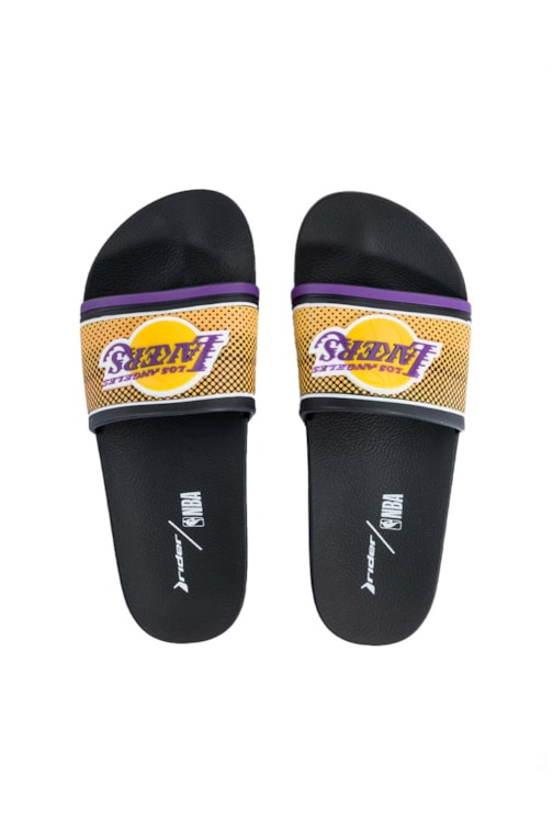 Chinelo Slide Rider Full 86 NBA Los Angeles Lakers Preto/Amarelo