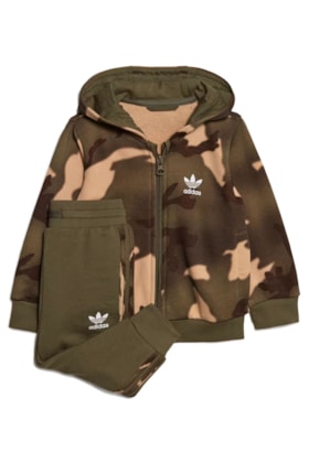 Conjunto Adidas Moletom Capuz Fecho Zíper Camuflado