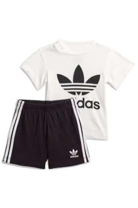 Conjunto Adidas Shorts Camiseta Trefoil Unissex Branco/Preto