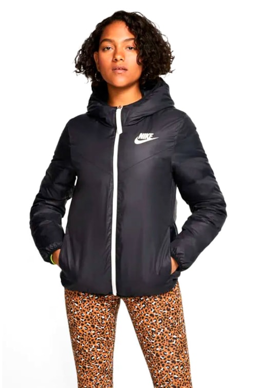 Jaqueta Nike Dupla Face Sportswear Windrunner Down-Fill Feminina Preto/Branco