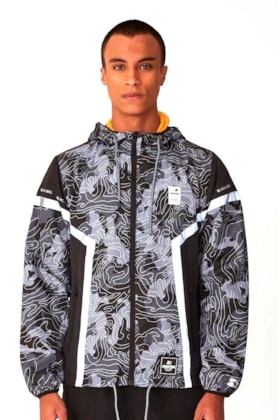 Jaqueta Starter Windbreaker Refletiva Preto/Cinza