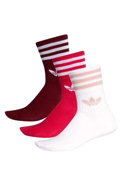 Meia Adidas Mid-Cut 3 Pares Branco/Vermelho/Bordo
