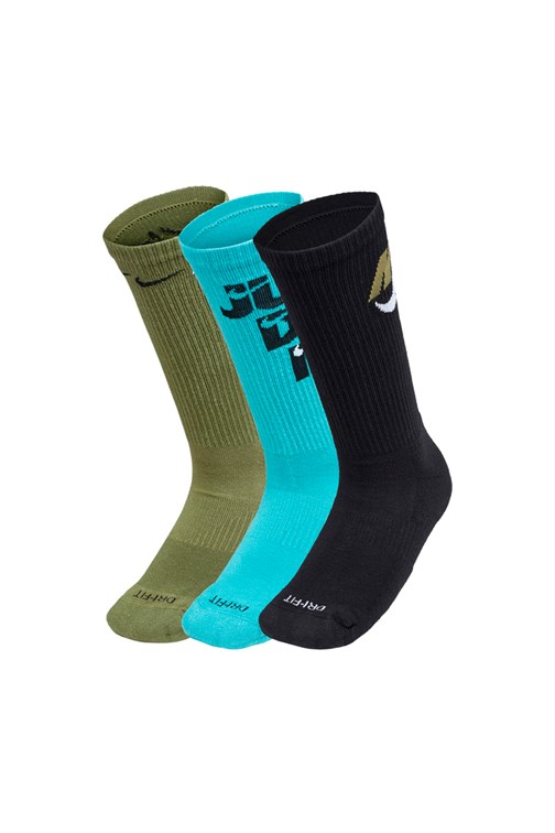 Meia Nike Sportswear Everyday Essential Kit 3 Pares Preto/Verde/Azul