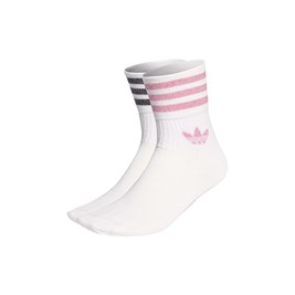 Meias Adidas de Cano Médio Glitter - 2 Pares Branco/Rosa/Preto