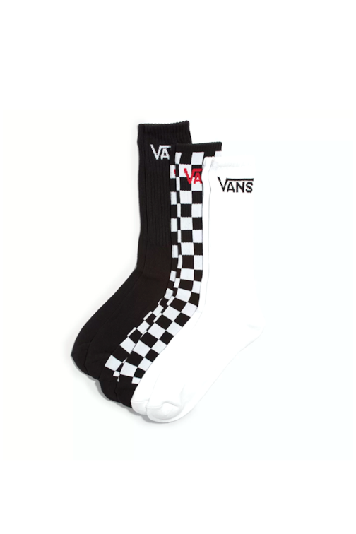 Meias Vans Class Crew 3 Pares 36/40 Preto/Branco/Quadriculado