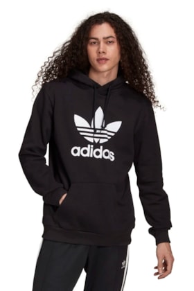 Moletom Adidas Capuz Adicolor Classics Trefoil Preto/Branco Moletom Adidas Capuz Adicolor Classics Trefoil Preto/Branco