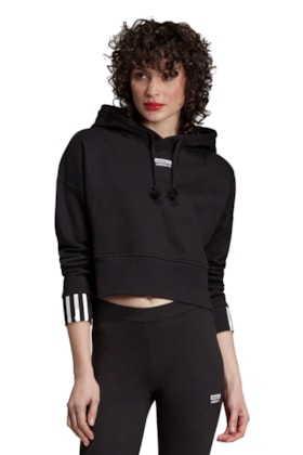 Moletom ADIDAS Capuz Cropped Feminino Preto Moletom ADIDAS Capuz Cropped Feminino Preto