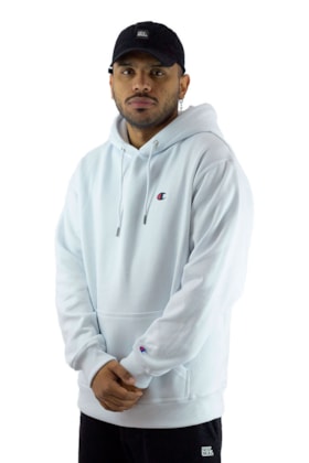 Moletom Champion Canguru Super Fleece C Logo Embroidery Color Branco/Azul Moletom Champion Canguru Super Fleece C Logo Embroidery Color Branco/Azul