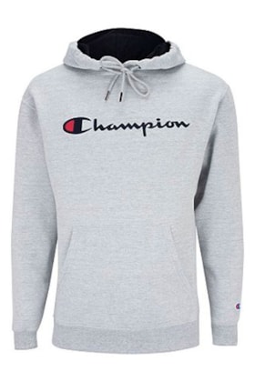 Moletom Champion Felpado Capuz Script Logo Print Cinza Claro/Preto