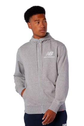 Moletom New Balance Essentials Full Zip Cinza/Branco Moletom New Balance Essentials Full Zip Cinza/Branco