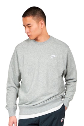 Moletom Nike Club Fleece Crew Careca Cinza Mescla Moletom Nike Club Fleece Crew Careca Cinza Mescla