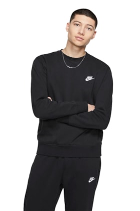 Moletom Nike Club Fleece Crew Careca Preto Moletom Nike Club Fleece Crew Careca Preto