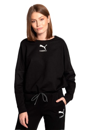 Moletom Puma Cropped Nu-Tility Crew Preto/Branco Moletom Puma Cropped Nu-Tility Crew Preto/Branco