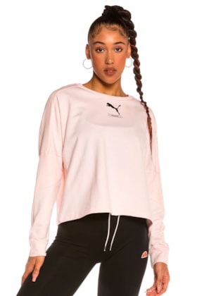 Moletom Puma Cropped Nu-Tility Crew Rosa/Branco Moletom Puma Cropped Nu-Tility Crew Rosa/Branco