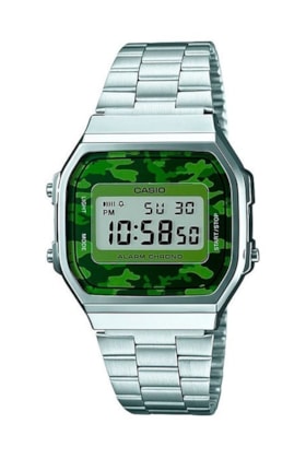 Relógio Casio Vintage Prata Camuflado A168WEC-3DF Relógio Casio Vintage Prata Camuflado A168WEC-3DF