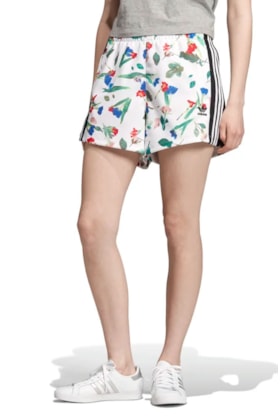 Shorts ADIDAS Cropped Allover Print Feminino Branco/Floral Shorts ADIDAS Cropped Allover Print Feminino Branco/Floral