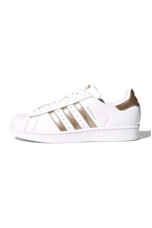 Tenis Adidas Superstar Feminino Branco Dourado Newskull