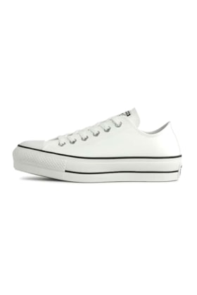 Tenis Converse Chuck Taylor All Star Lift Plataforma Couro Branco/Preto Tenis Converse Chuck Taylor All Star Lift Plataforma Couro Branco/Preto