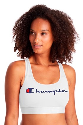 Top Champion Suporte Cotton Feminino Script Logo Ink Branco/Azul