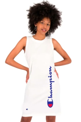 Vestido Champion Vertical Logo Script Off White/Azul Vestido Champion Vertical Logo Script Off White/Azul